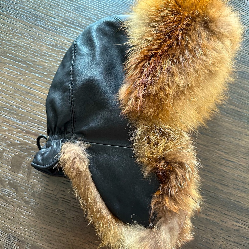 Real fur leather women’s winter hat size S